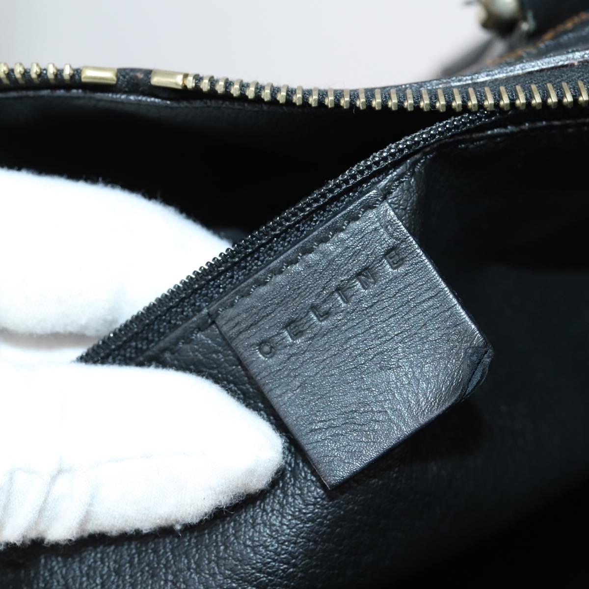 CELINE Macadam Canvas Boston Bag PVC Leather Black Gold Auth 146287