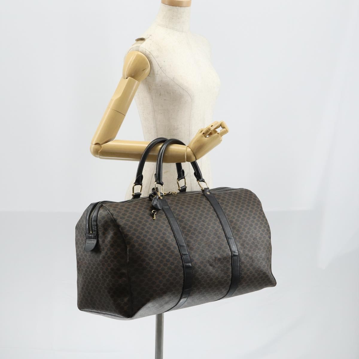 CELINE Macadam Canvas Boston Bag PVC Leather Black Gold Auth 146287