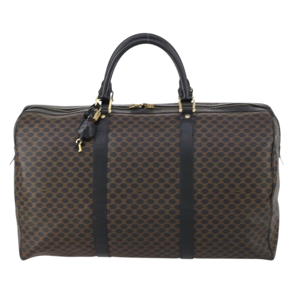 CELINE Macadam Canvas Boston Bag PVC Leather Black Gold Auth 146287