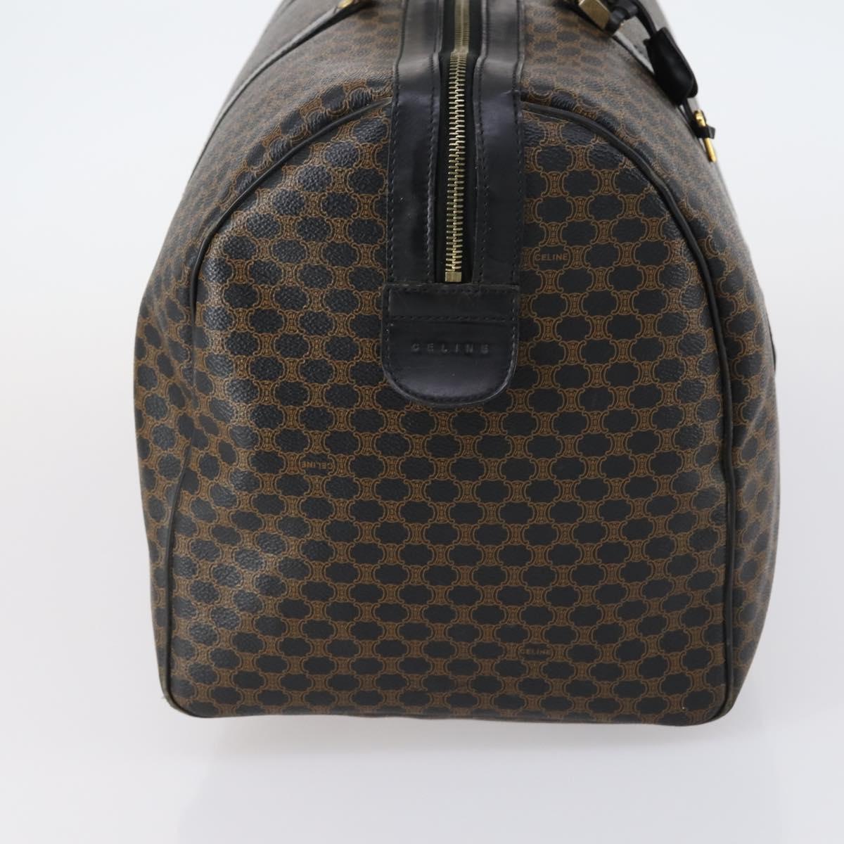 CELINE Macadam Canvas Boston Bag PVC Leather Black Gold Auth 146287