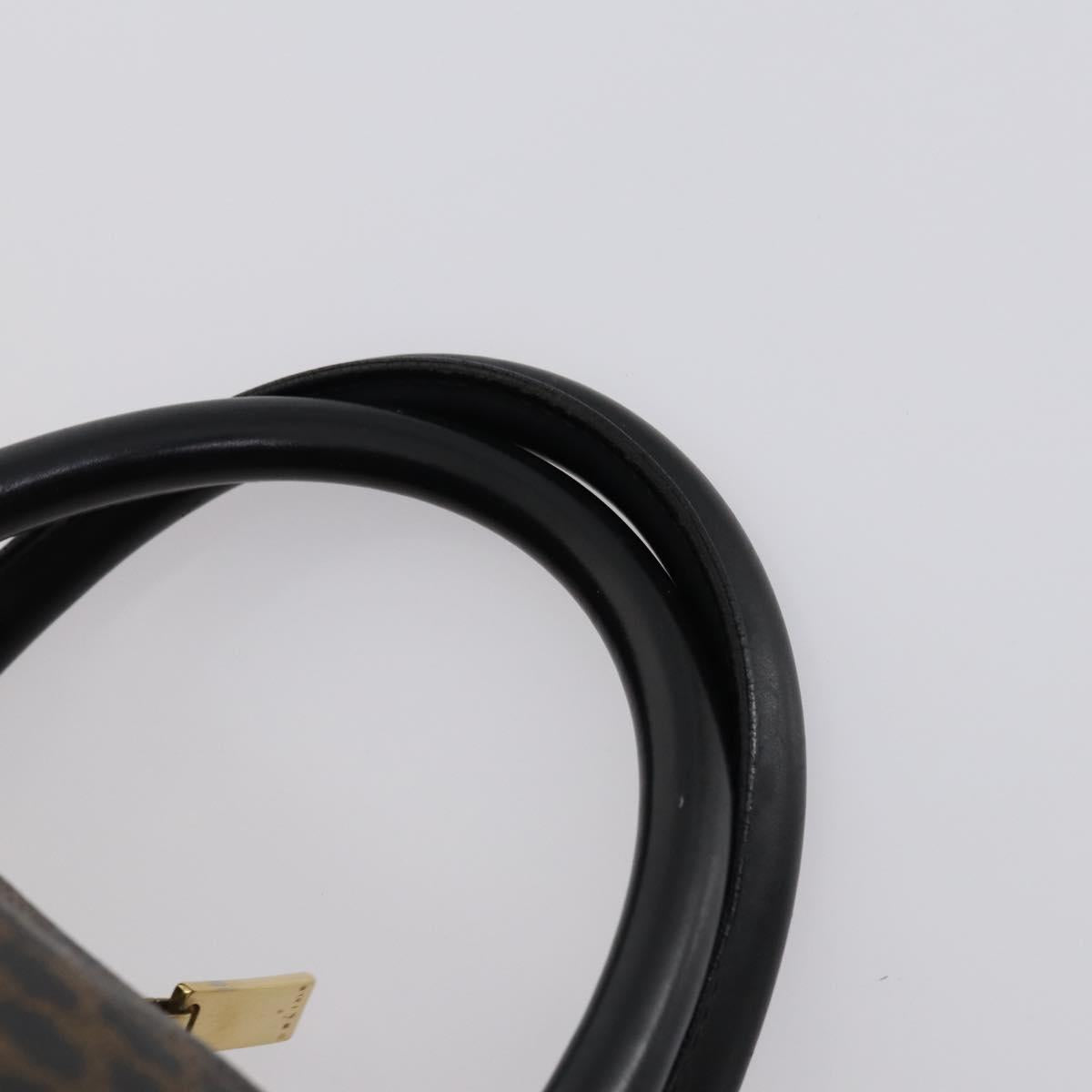 CELINE Macadam Canvas Boston Bag PVC Leather Black Gold Auth 146287