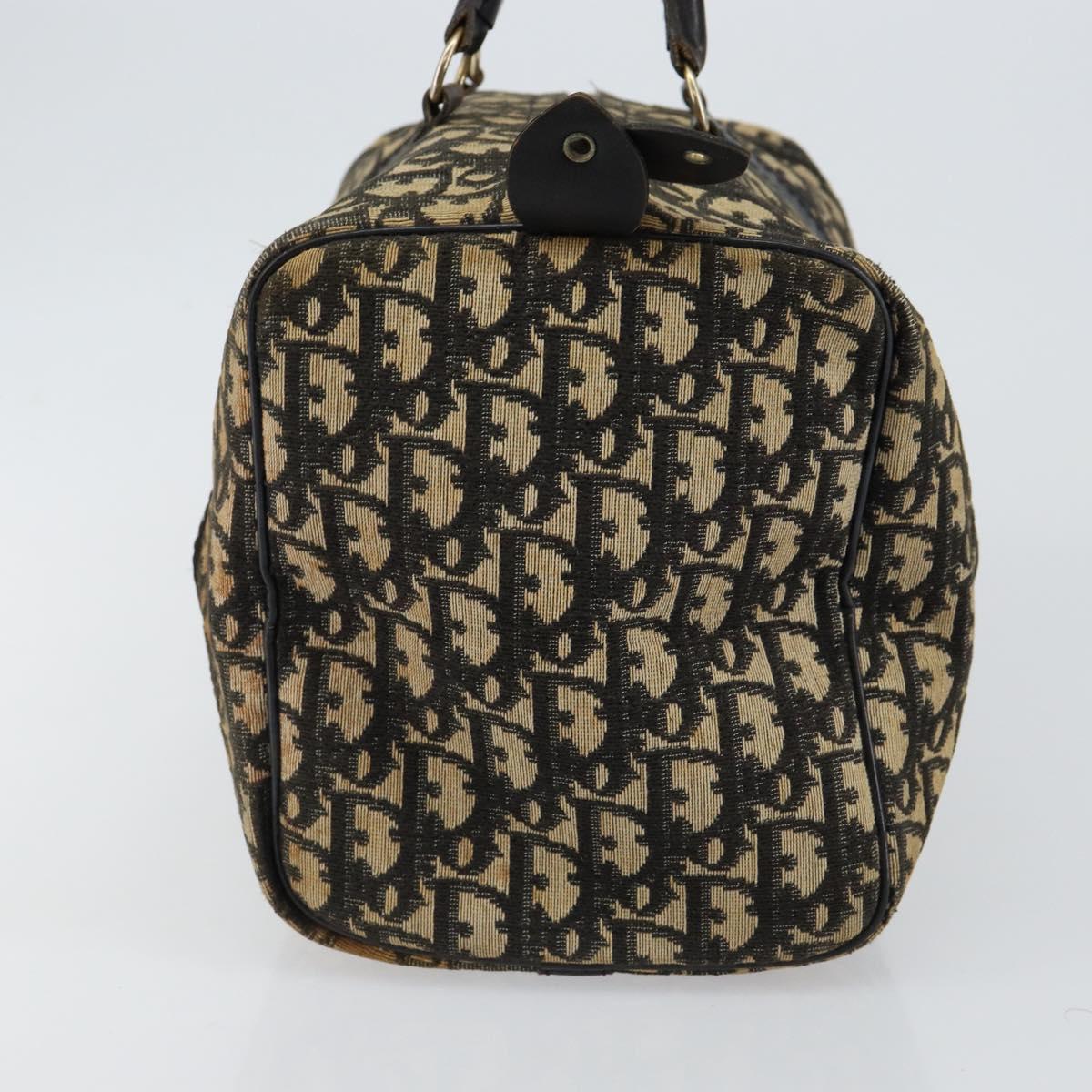 Christian Dior Trotter Canvas Boston Bag Navy Gold Auth 146290