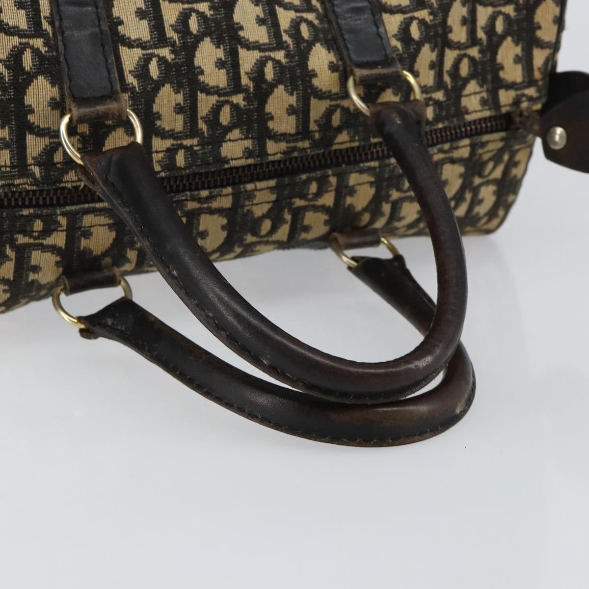 Christian Dior Trotter Canvas Boston Bag Navy Gold Auth 146290
