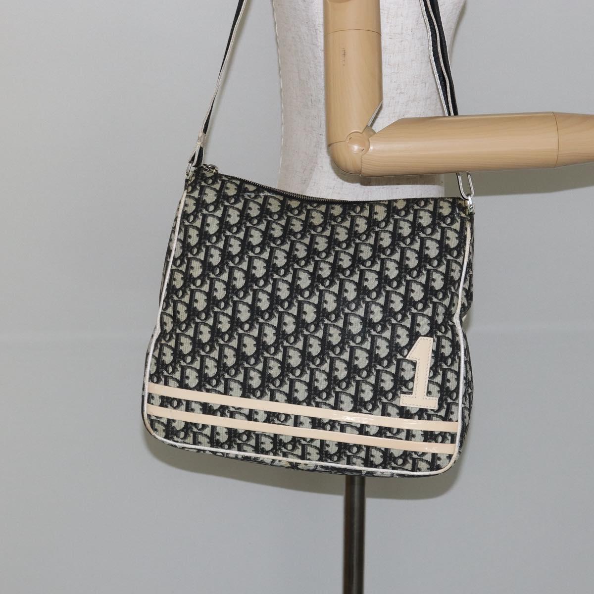 Christian Dior Trotter Canvas Shoulder Bag Black Silver Auth 146291