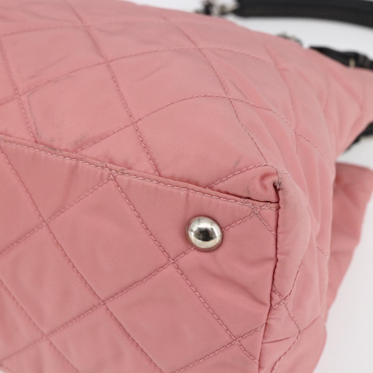 PRADA Quilted Chain Tote Bag Nylon Pink Silver Auth 146334