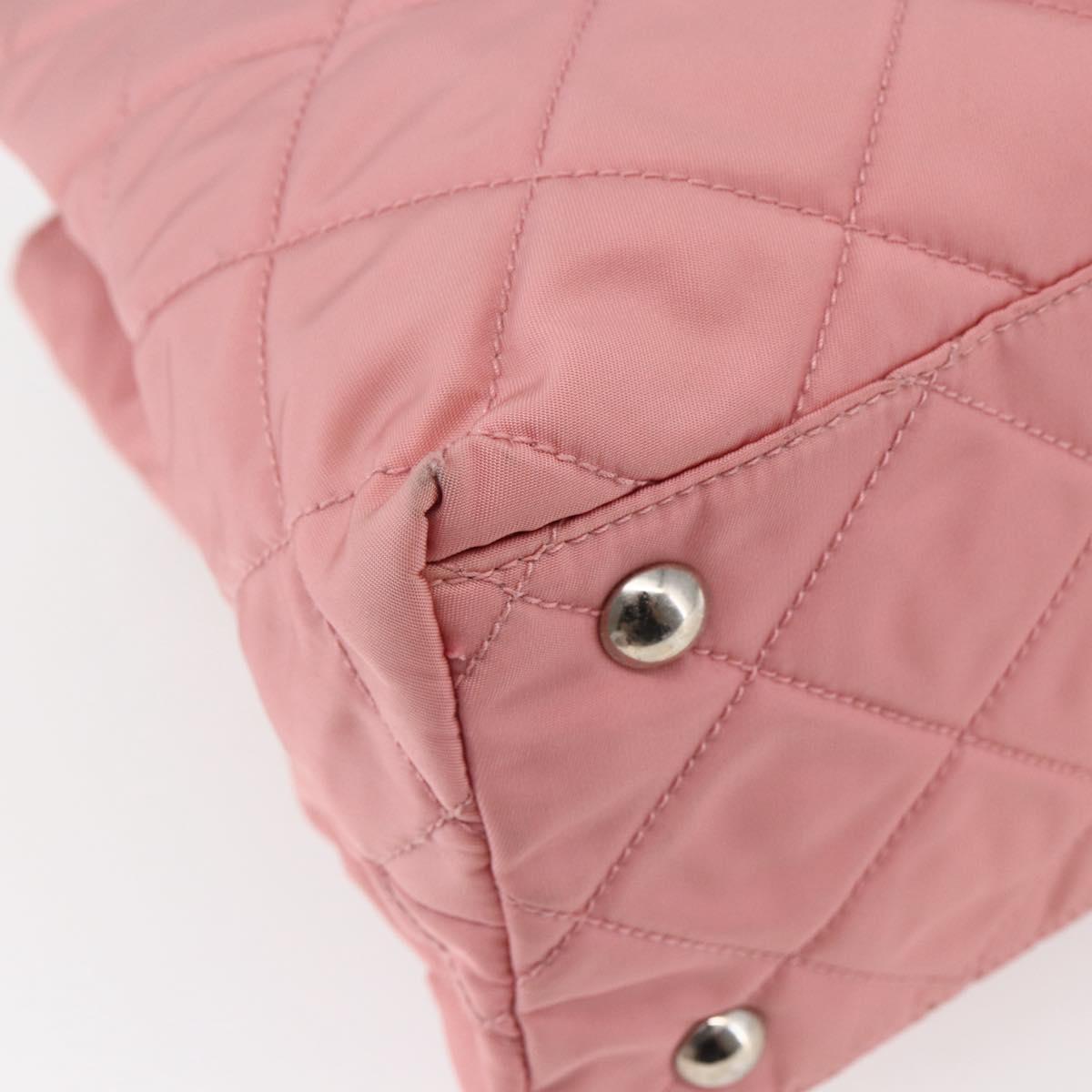 PRADA Quilted Chain Tote Bag Nylon Pink Silver Auth 146334