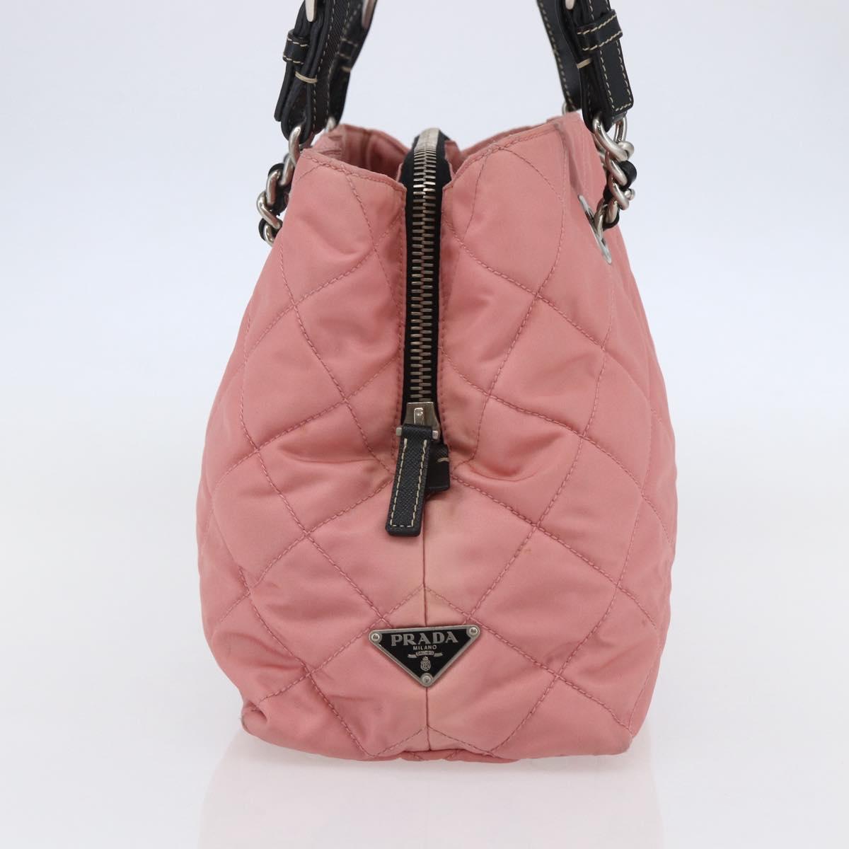 PRADA Quilted Chain Tote Bag Nylon Pink Silver Auth 146334