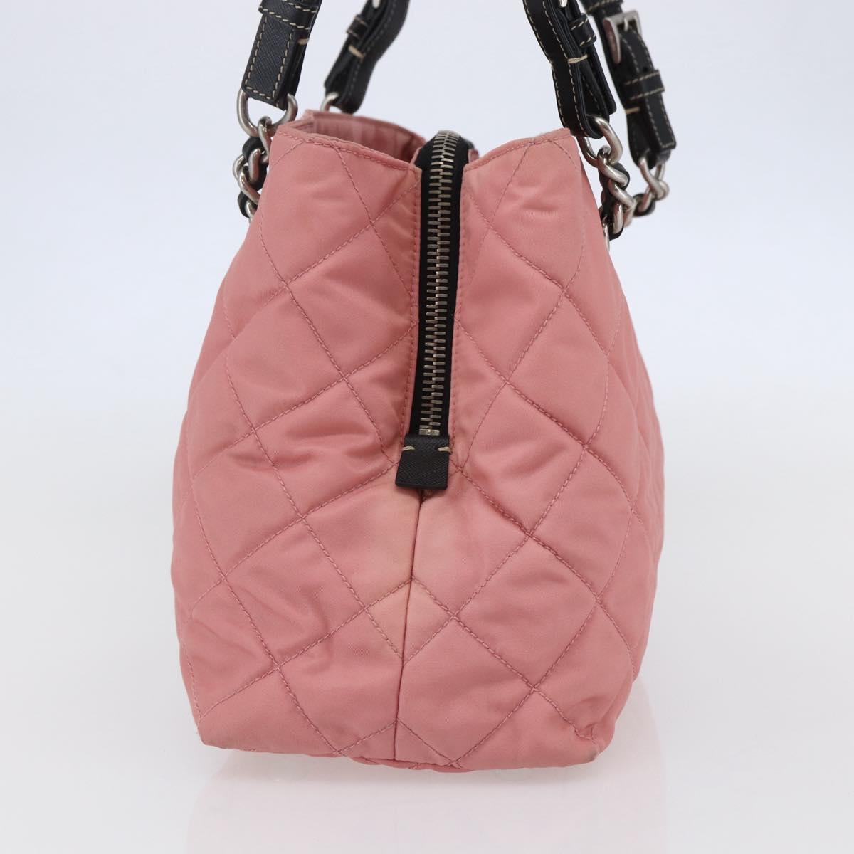 PRADA Quilted Chain Tote Bag Nylon Pink Silver Auth 146334
