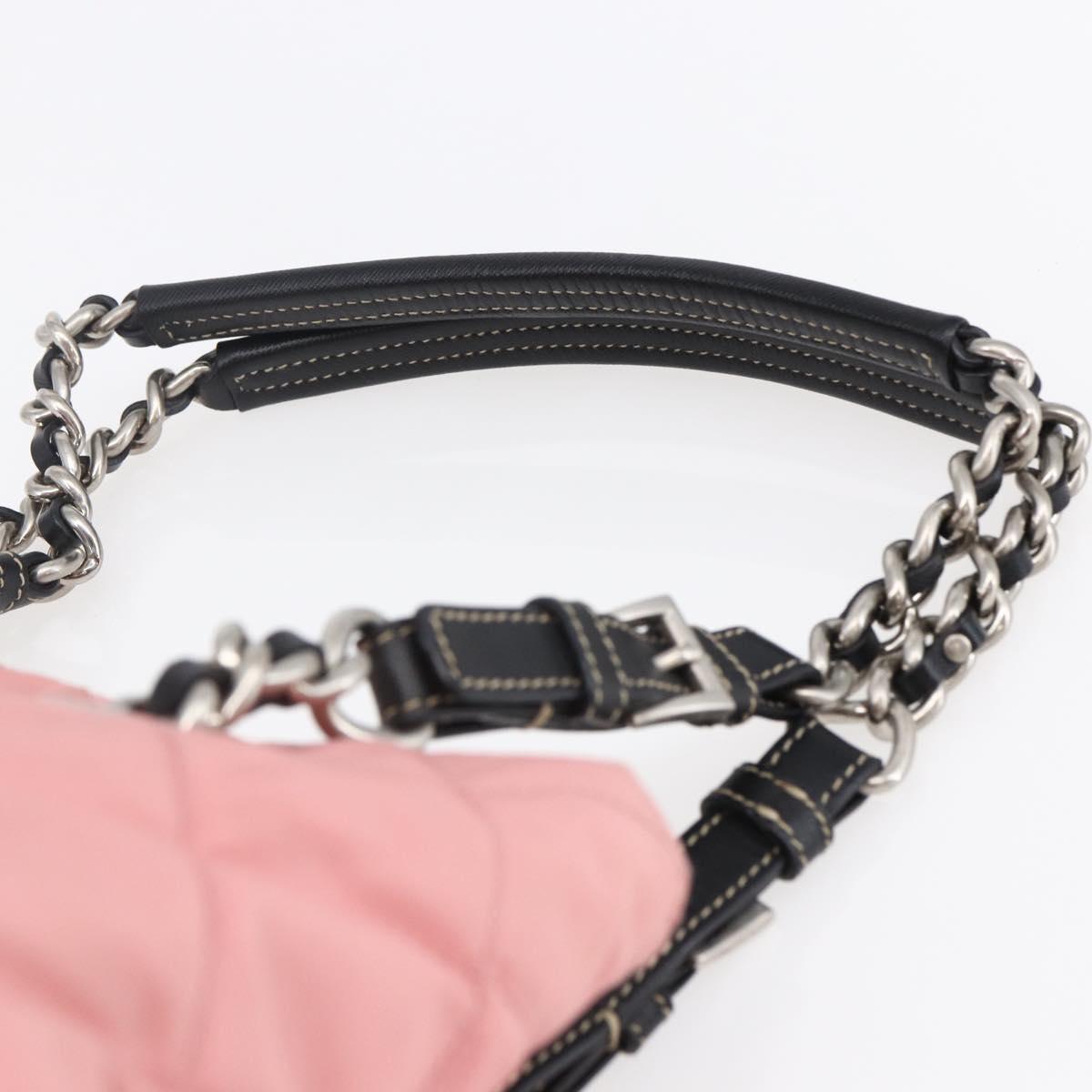 PRADA Quilted Chain Tote Bag Nylon Pink Silver Auth 146334