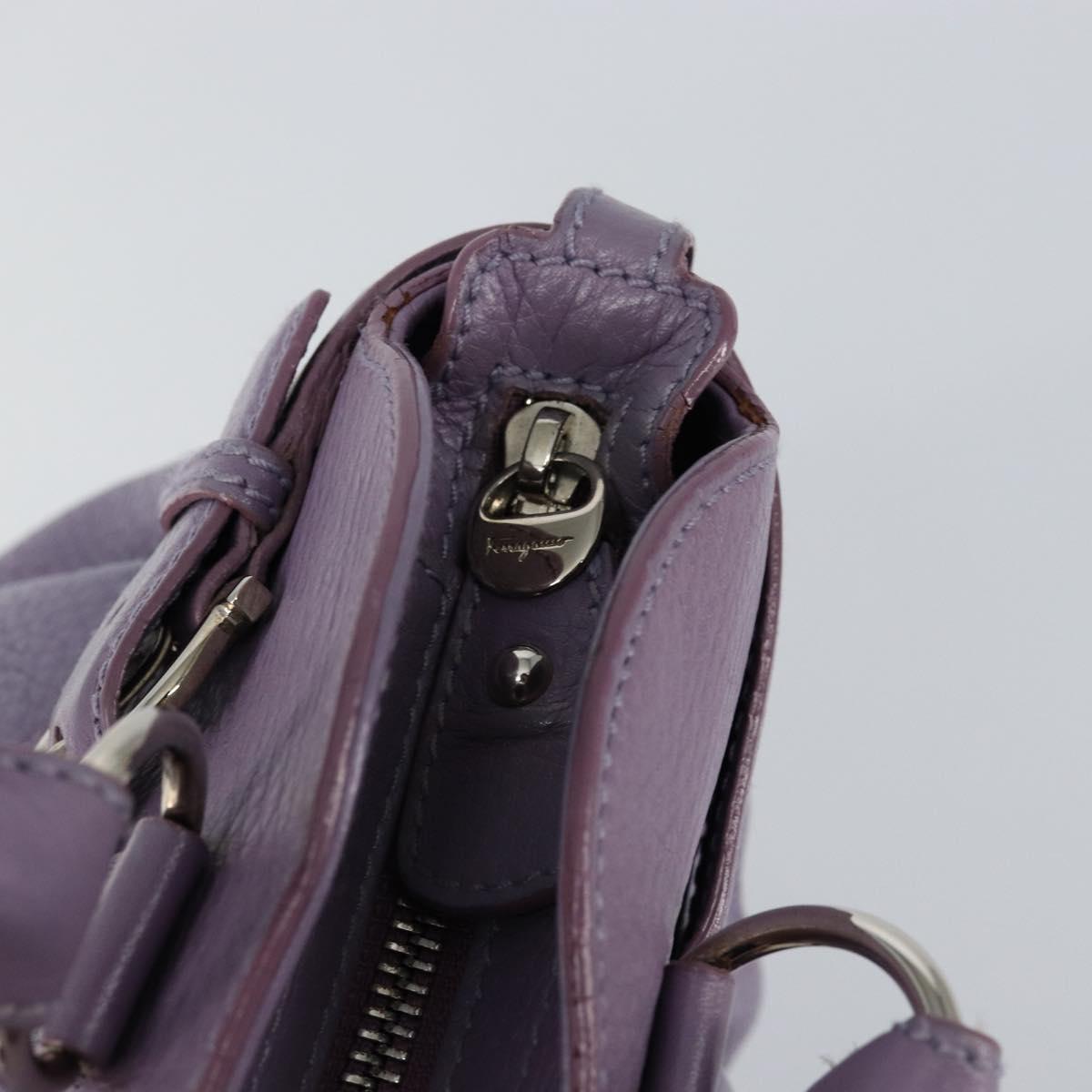Salvatore Ferragamo Gancini Hand Bag Leather Purple Silver Auth 146336