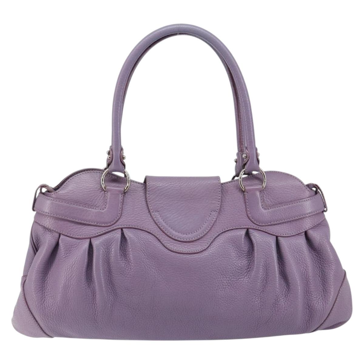 Salvatore Ferragamo Gancini Hand Bag Leather Purple Silver Auth 146336