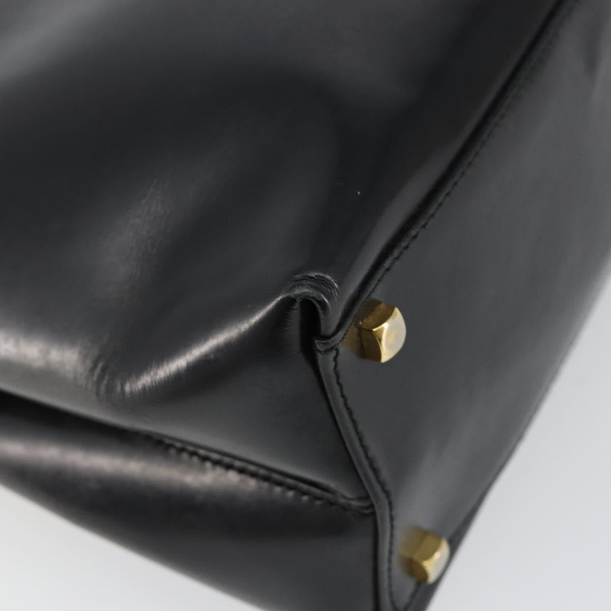 Salvatore Ferragamo Gancini Hand Bag Enamel 2way Black Gold Auth 146337