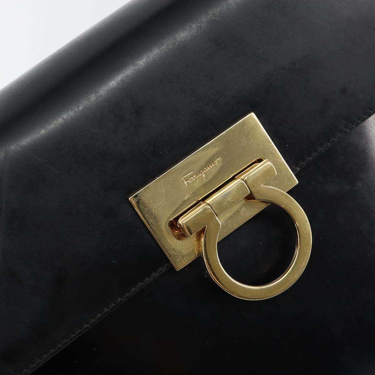 Salvatore Ferragamo Gancini Hand Bag Enamel 2way Black Gold Auth 146337