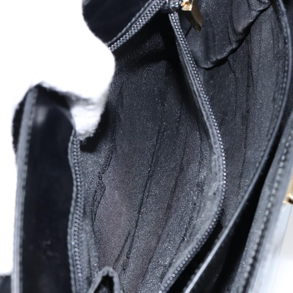 Salvatore Ferragamo Gancini Hand Bag Enamel 2way Black Gold Auth 146337