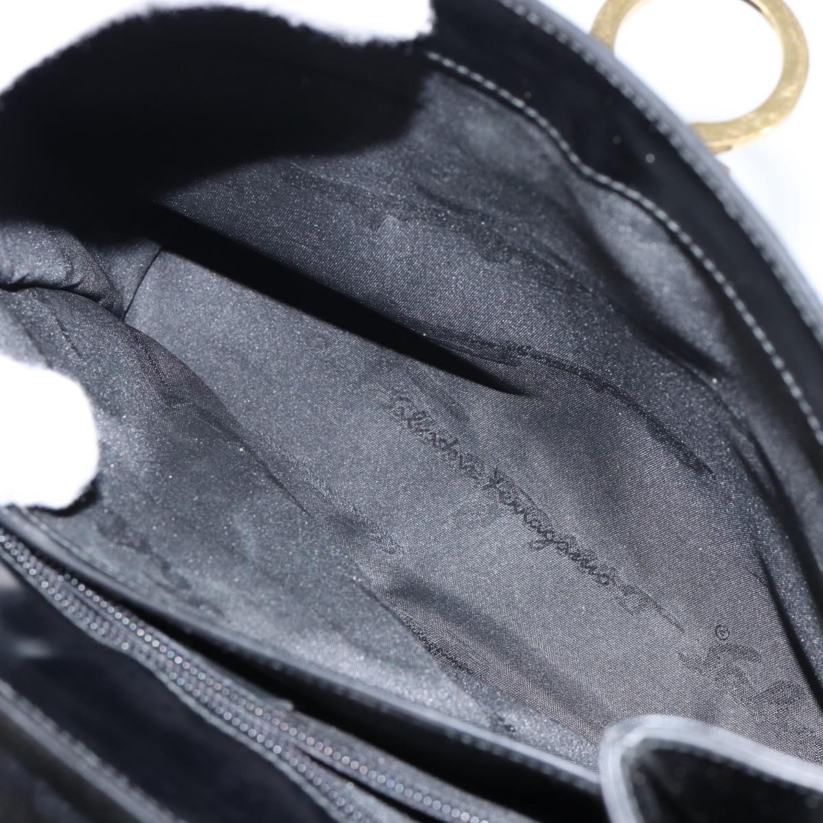 Salvatore Ferragamo Gancini Hand Bag Enamel 2way Black Gold Auth 146337