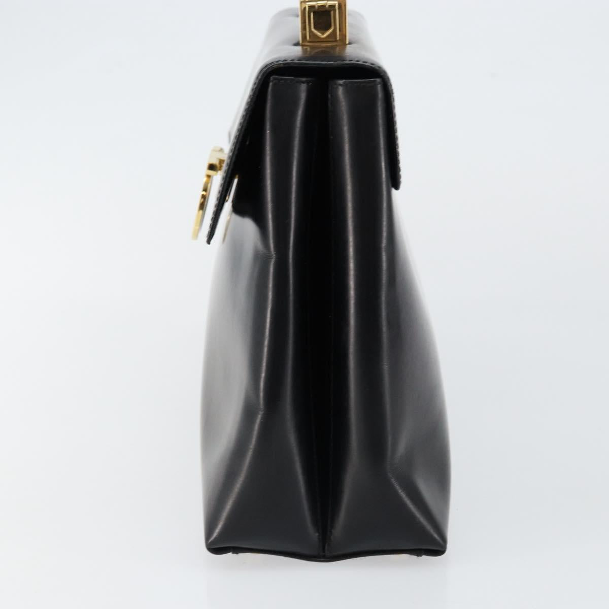 Salvatore Ferragamo Gancini Hand Bag Enamel 2way Black Gold Auth 146337