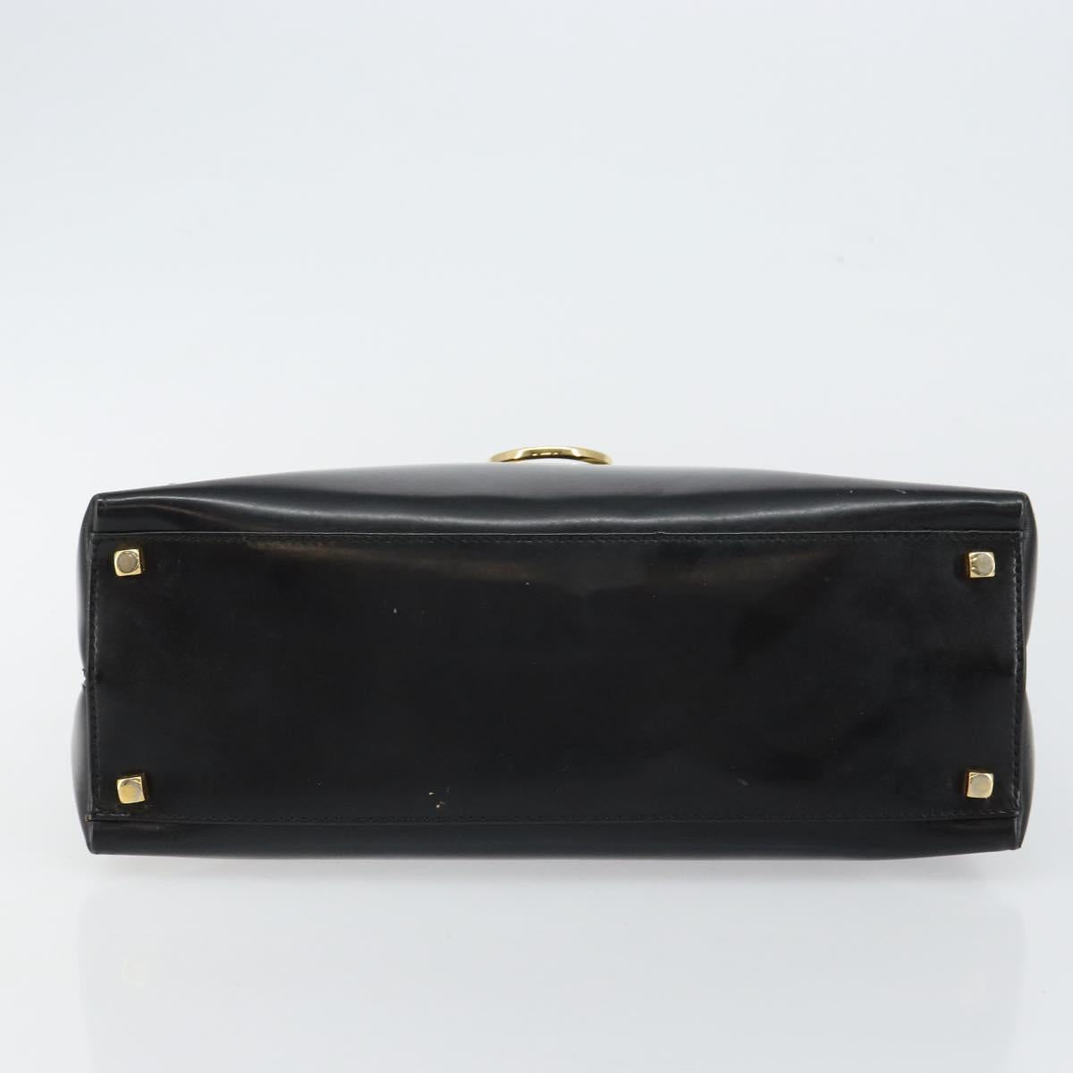 Salvatore Ferragamo Gancini Hand Bag Enamel 2way Black Gold Auth 146337