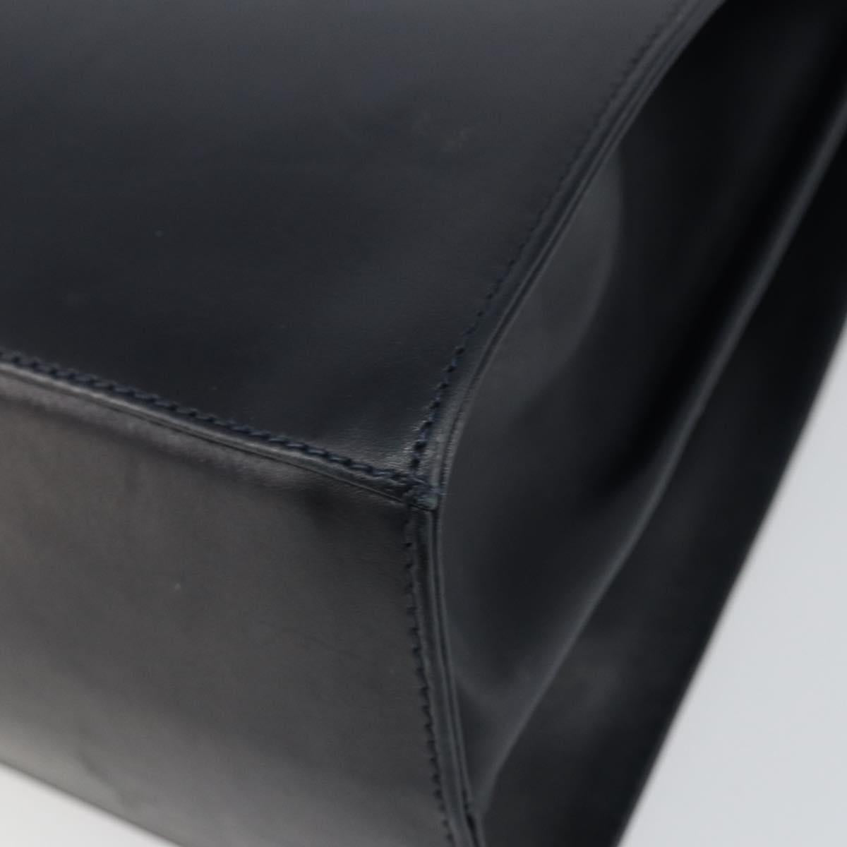 Salvatore Ferragamo Gancini Hand Bag Leather Navy Gold Auth 146338