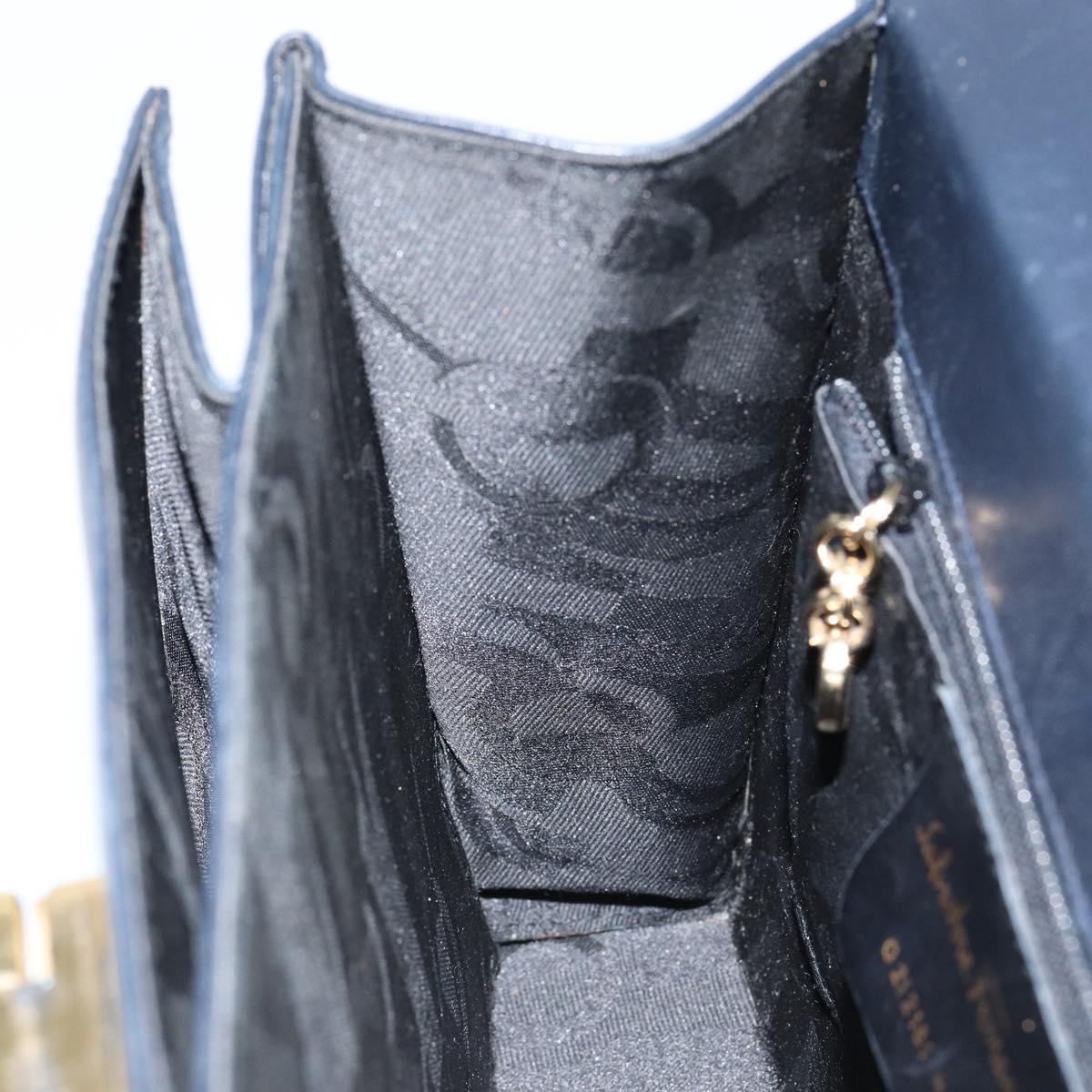 Salvatore Ferragamo Gancini Hand Bag Leather Navy Gold Auth 146338