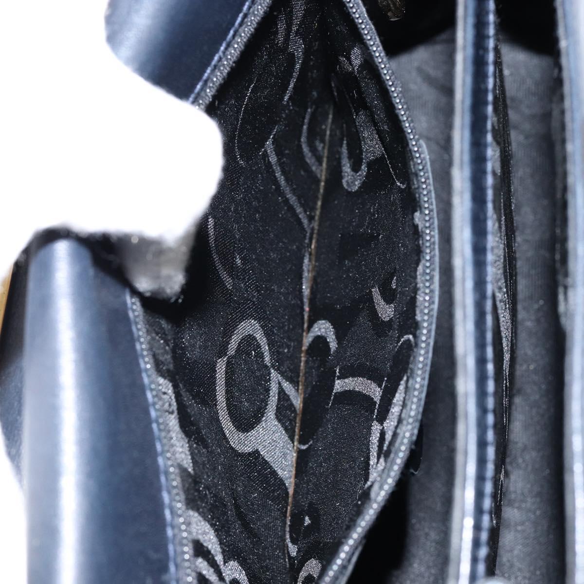 Salvatore Ferragamo Gancini Hand Bag Leather Navy Gold Auth 146338