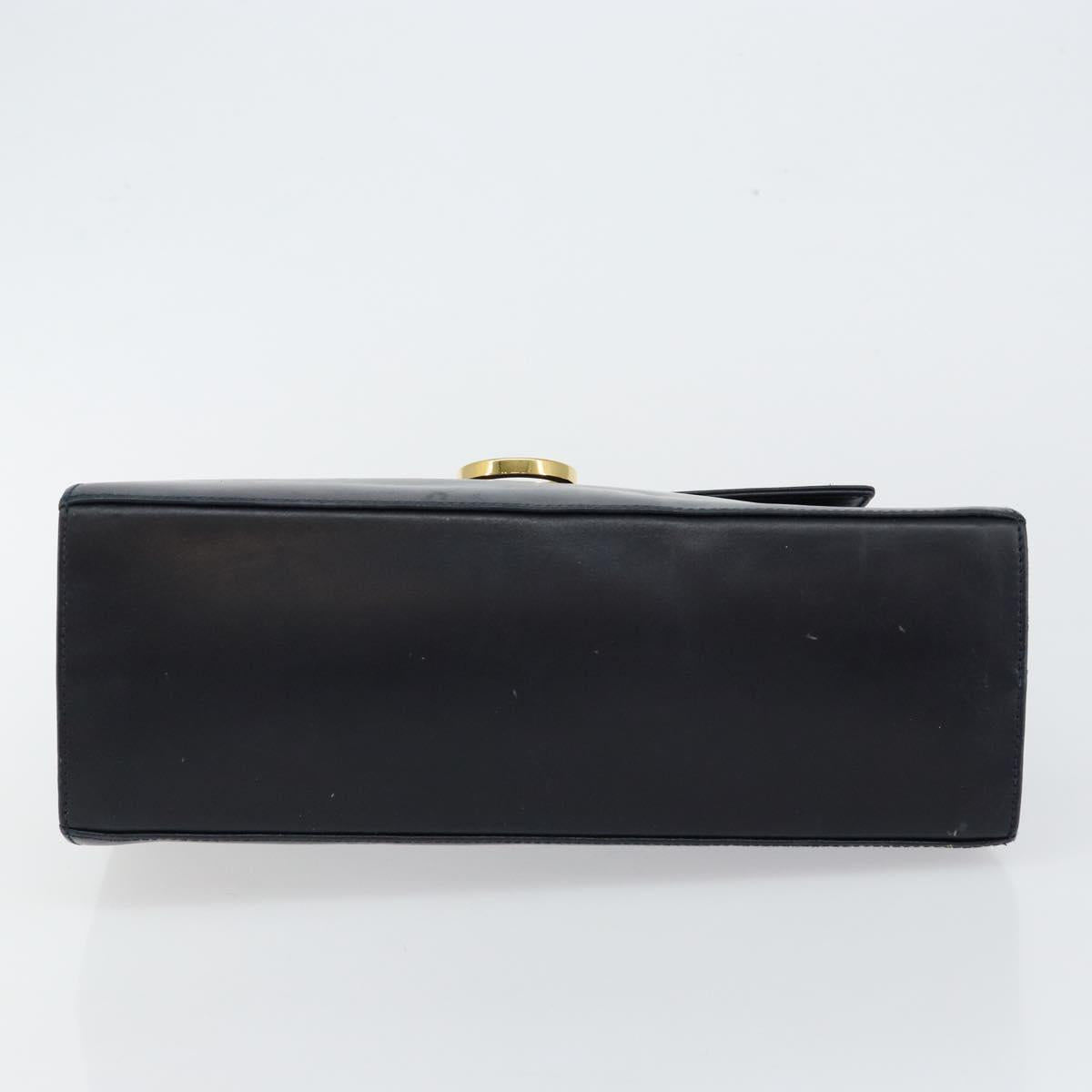 Salvatore Ferragamo Gancini Hand Bag Leather Navy Gold Auth 146338