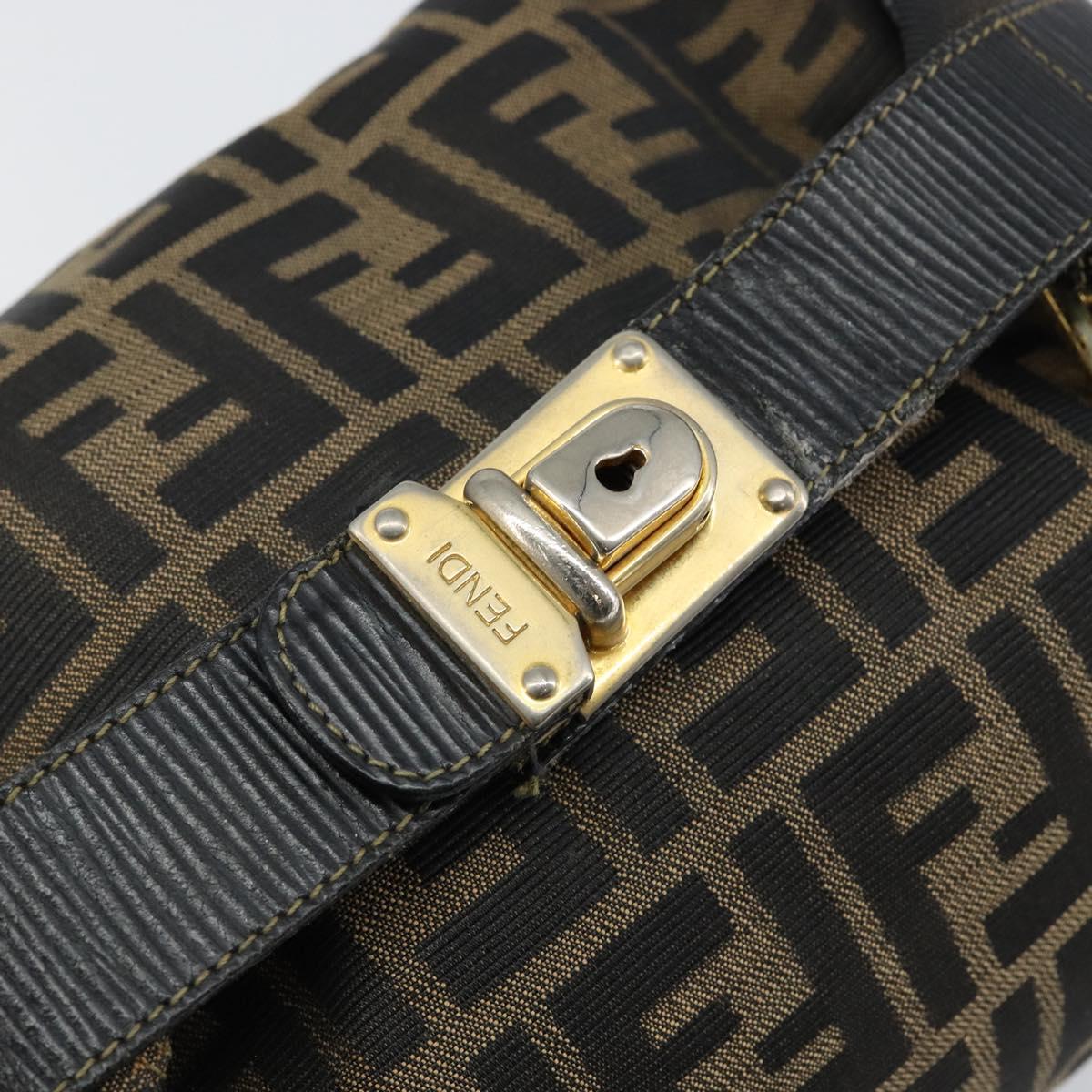 FENDI Zucca Canvas Vanity Pouch Black Brown Auth 146340