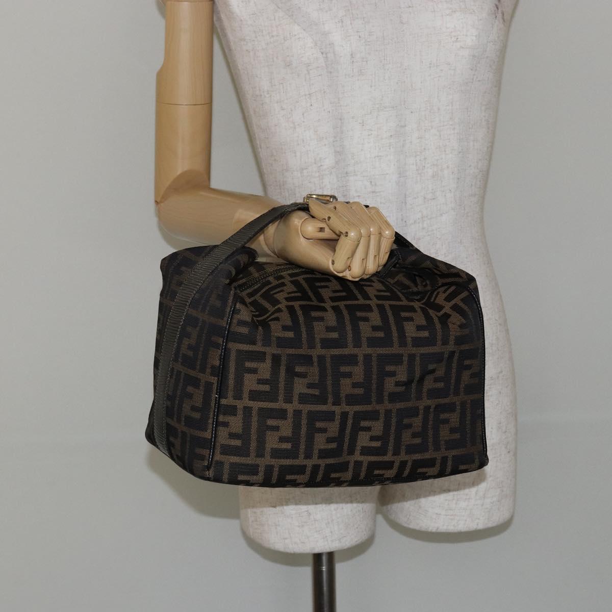 FENDI Zucca Canvas Vanity Pouch Black Brown Auth 146340