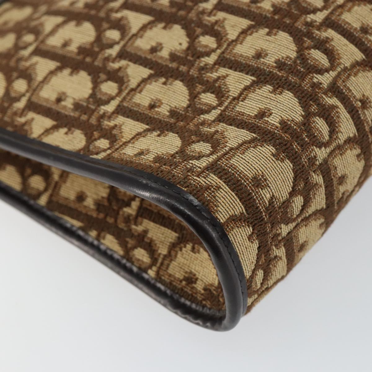 Christian Dior Trotter Canvas Shoulder Bag Beige Gold Auth 146342