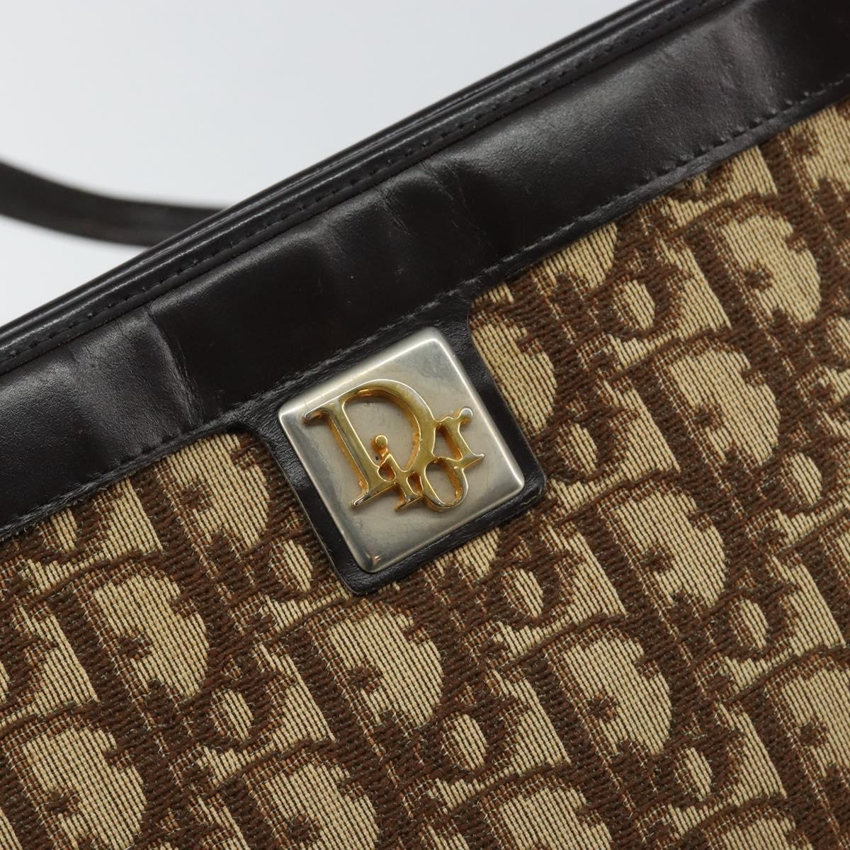 Christian Dior Trotter Canvas Shoulder Bag Beige Gold Auth 146342