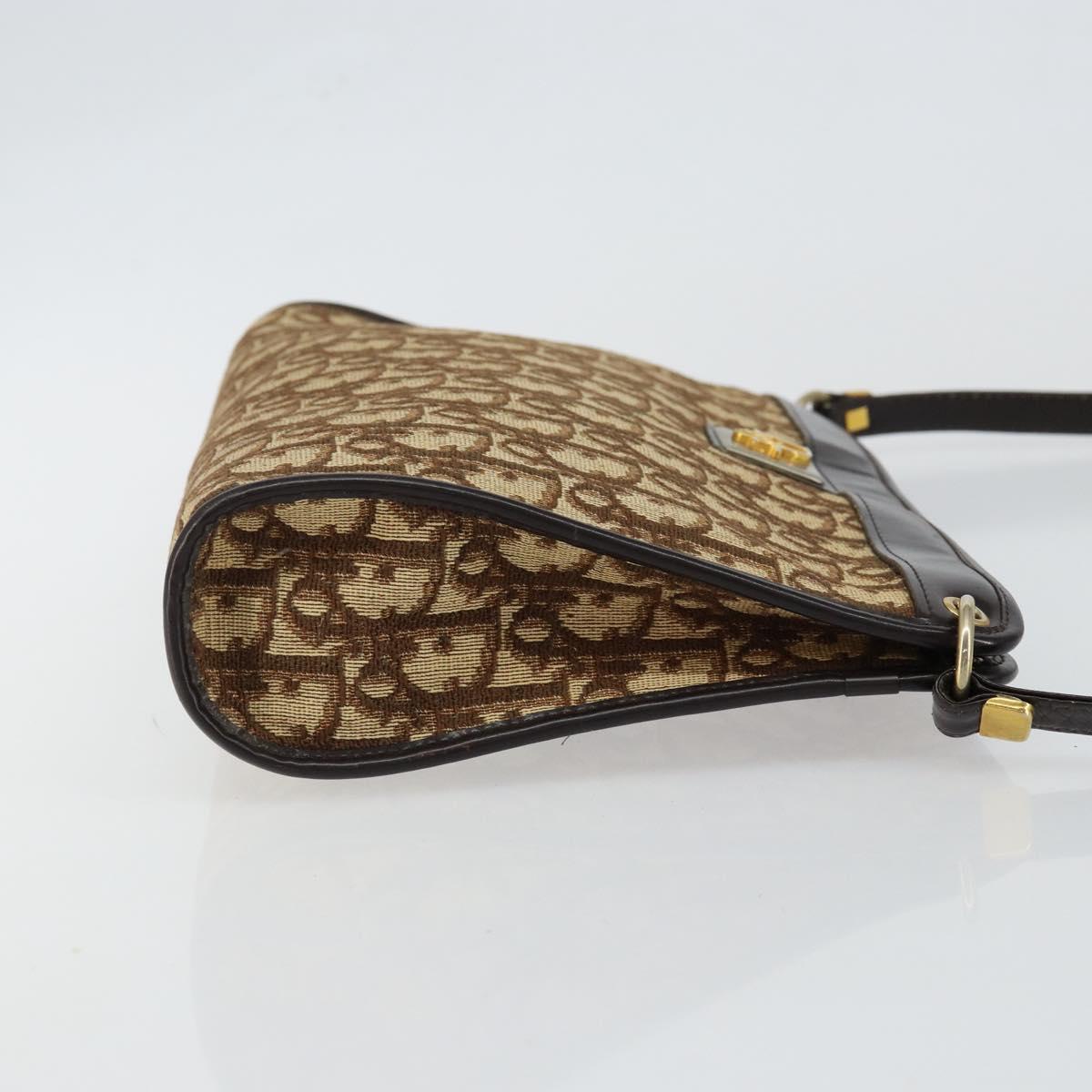 Christian Dior Trotter Canvas Shoulder Bag Beige Gold Auth 146342