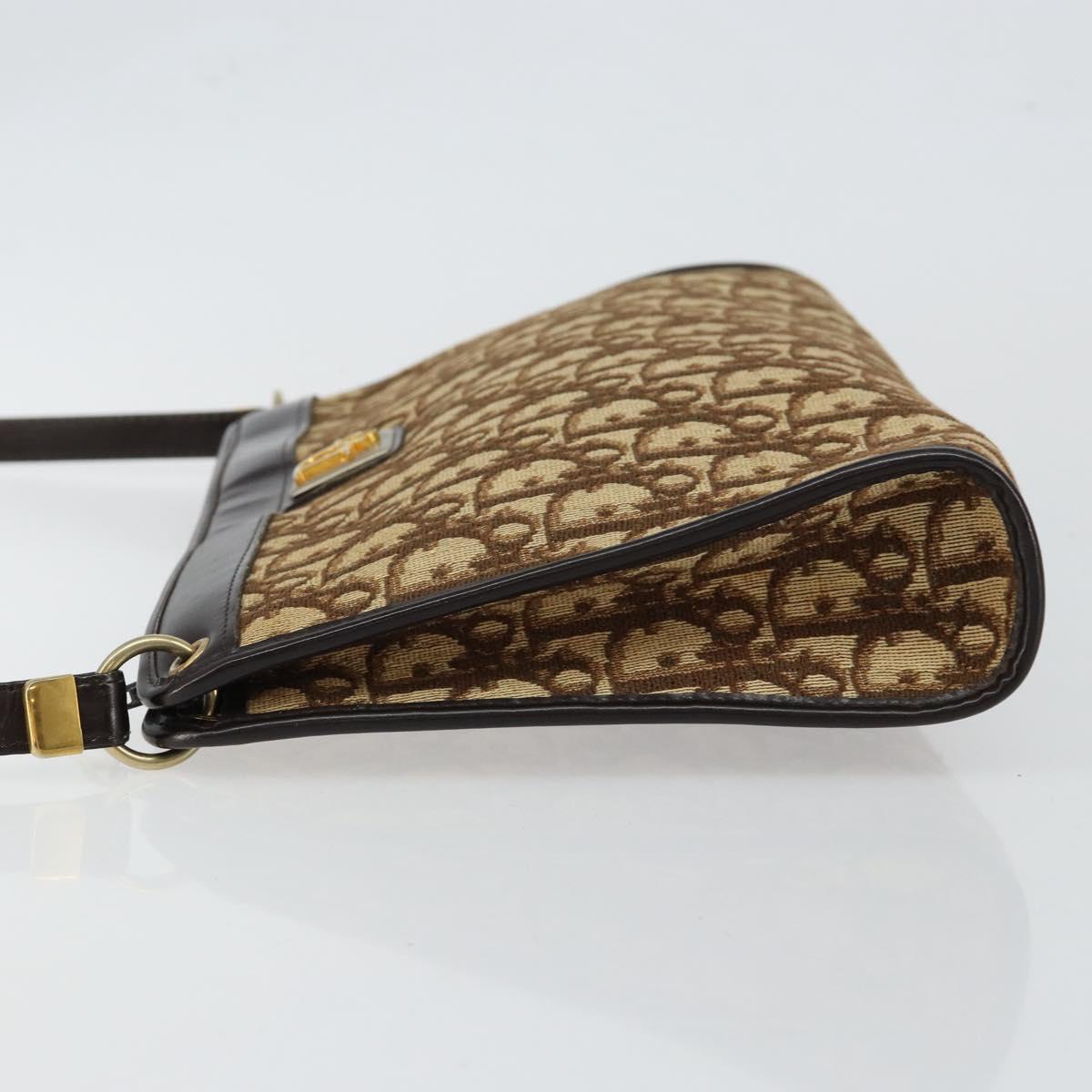 Christian Dior Trotter Canvas Shoulder Bag Beige Gold Auth 146342