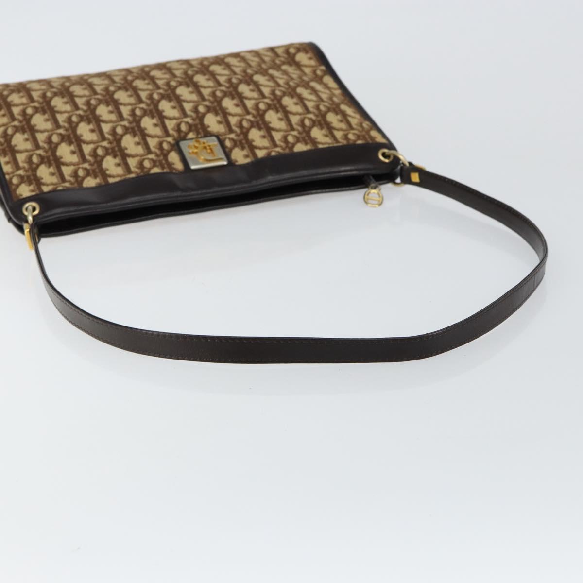 Christian Dior Trotter Canvas Shoulder Bag Beige Gold Auth 146342