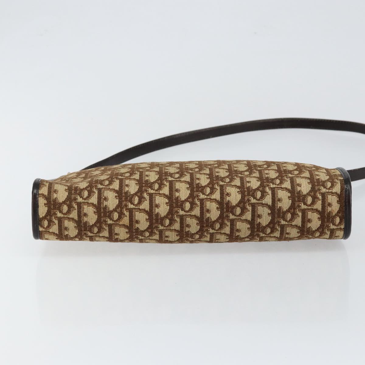 Christian Dior Trotter Canvas Shoulder Bag Beige Gold Auth 146342