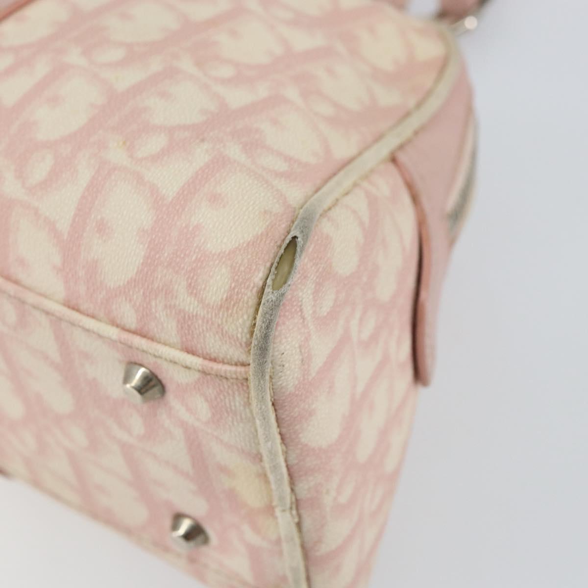 Christian Dior Trotter Canvas Romantic Chain Bag PVC Pink Silver Auth 146343