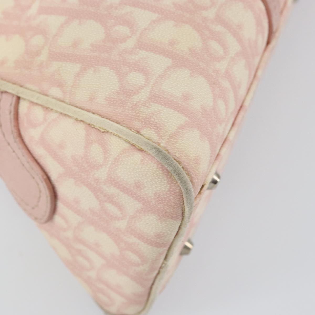 Christian Dior Trotter Canvas Romantic Chain Bag PVC Pink Silver Auth 146343