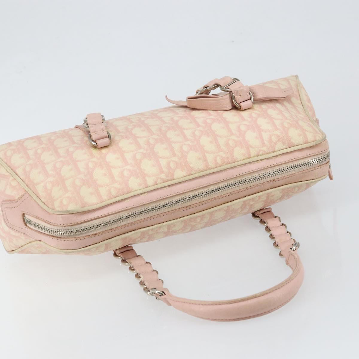 Christian Dior Trotter Canvas Romantic Chain Bag PVC Pink Silver Auth 146343