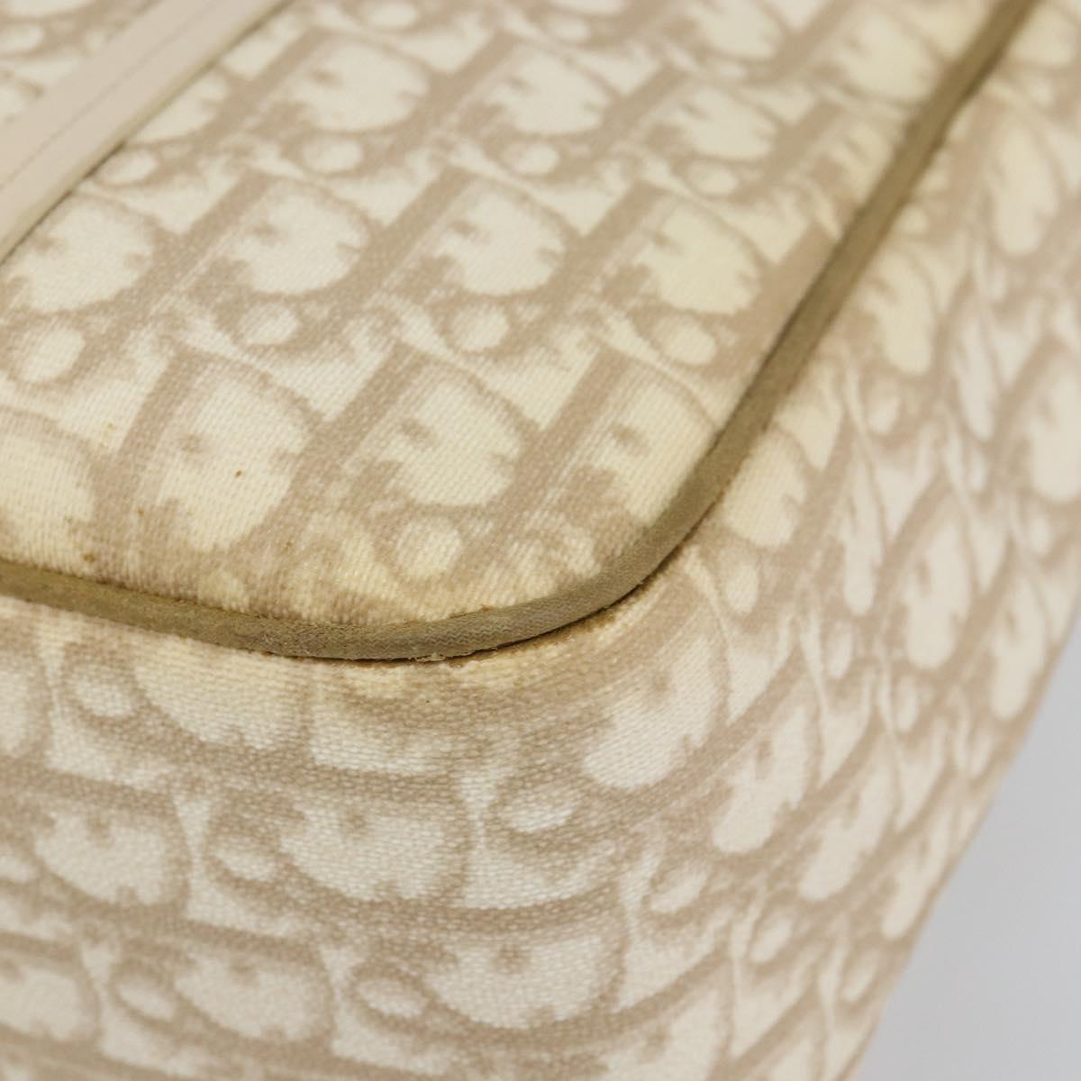 Christian Dior Trotter Canvas Romantic Chain Bag PVC Beige Silver Auth 146344