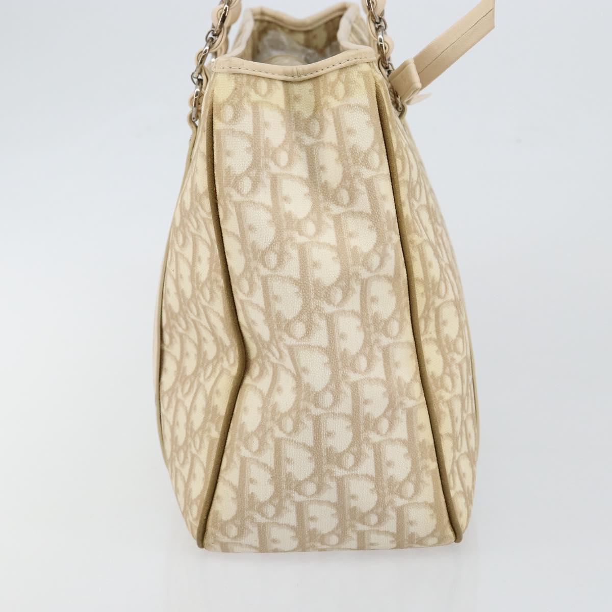 Christian Dior Trotter Canvas Romantic Chain Bag PVC Beige Silver Auth 146344