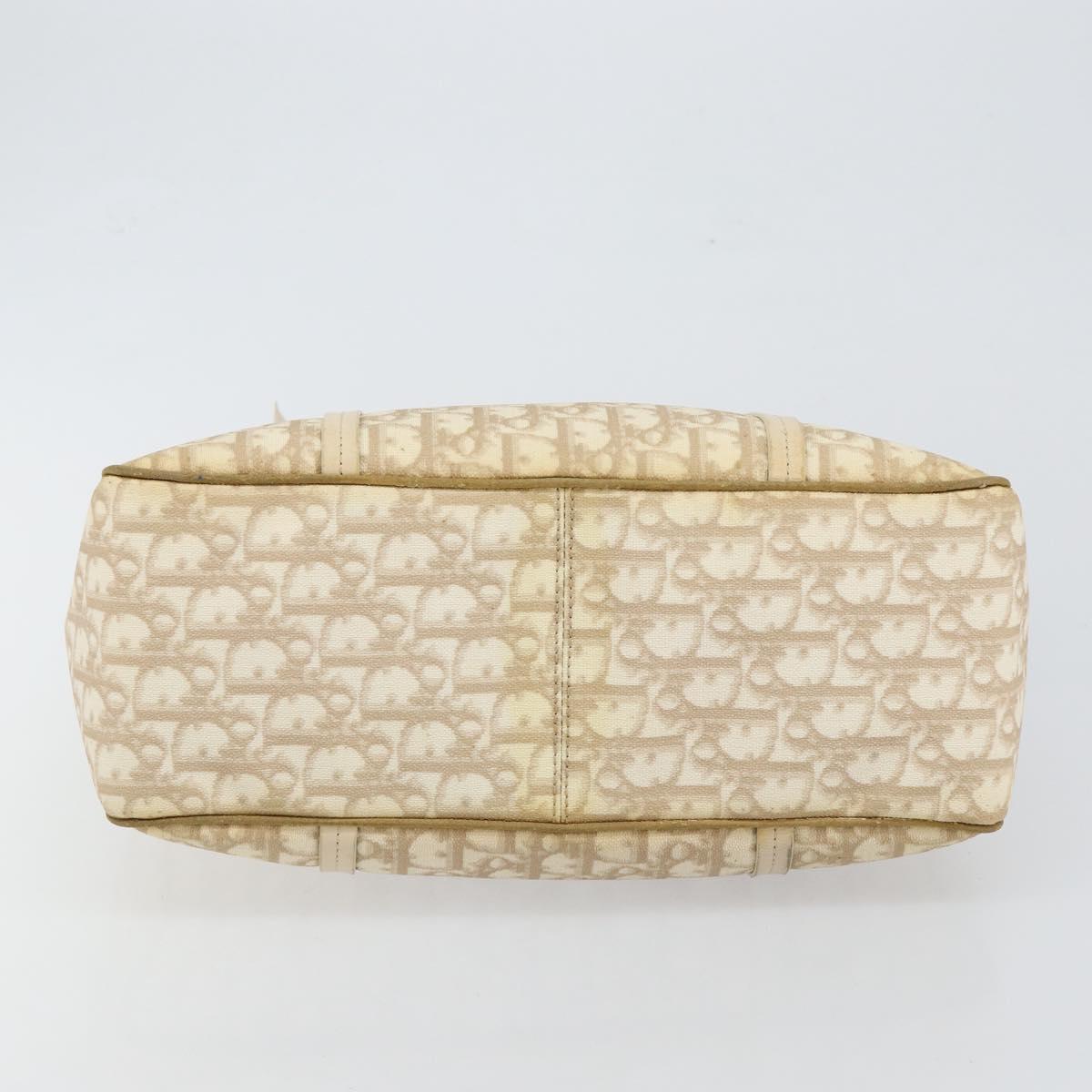 Christian Dior Trotter Canvas Romantic Chain Bag PVC Beige Silver Auth 146344