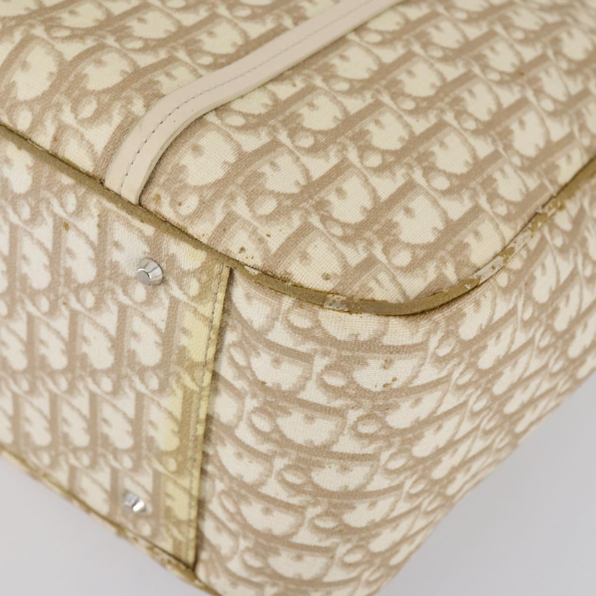 Christian Dior Trotter Canvas Romantic Chain Bag PVC Beige Silver Auth 146345