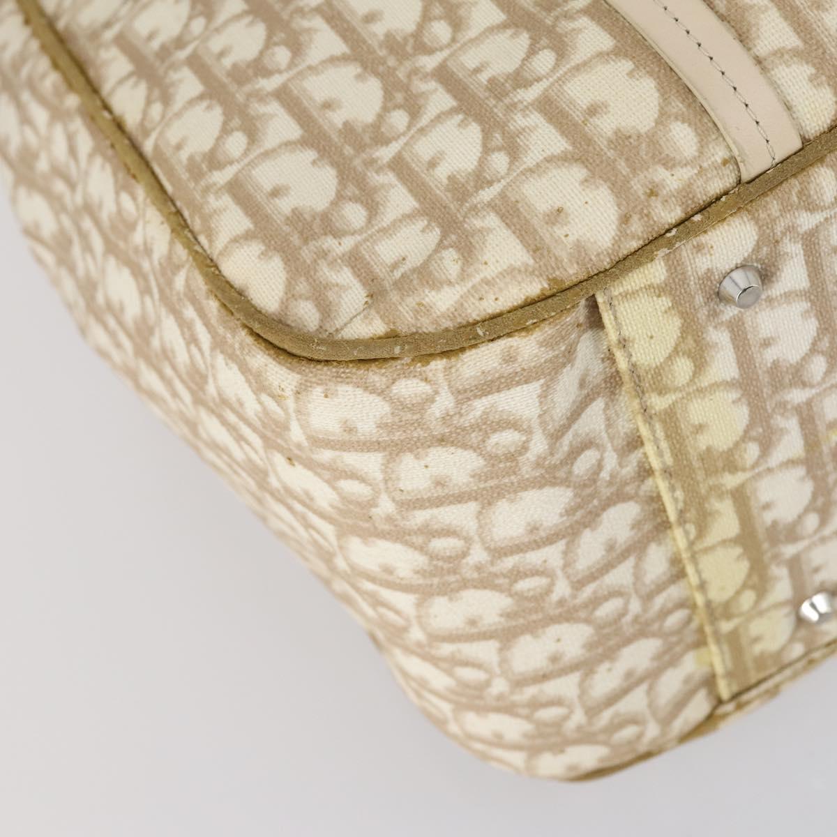 Christian Dior Trotter Canvas Romantic Chain Bag PVC Beige Silver Auth 146345