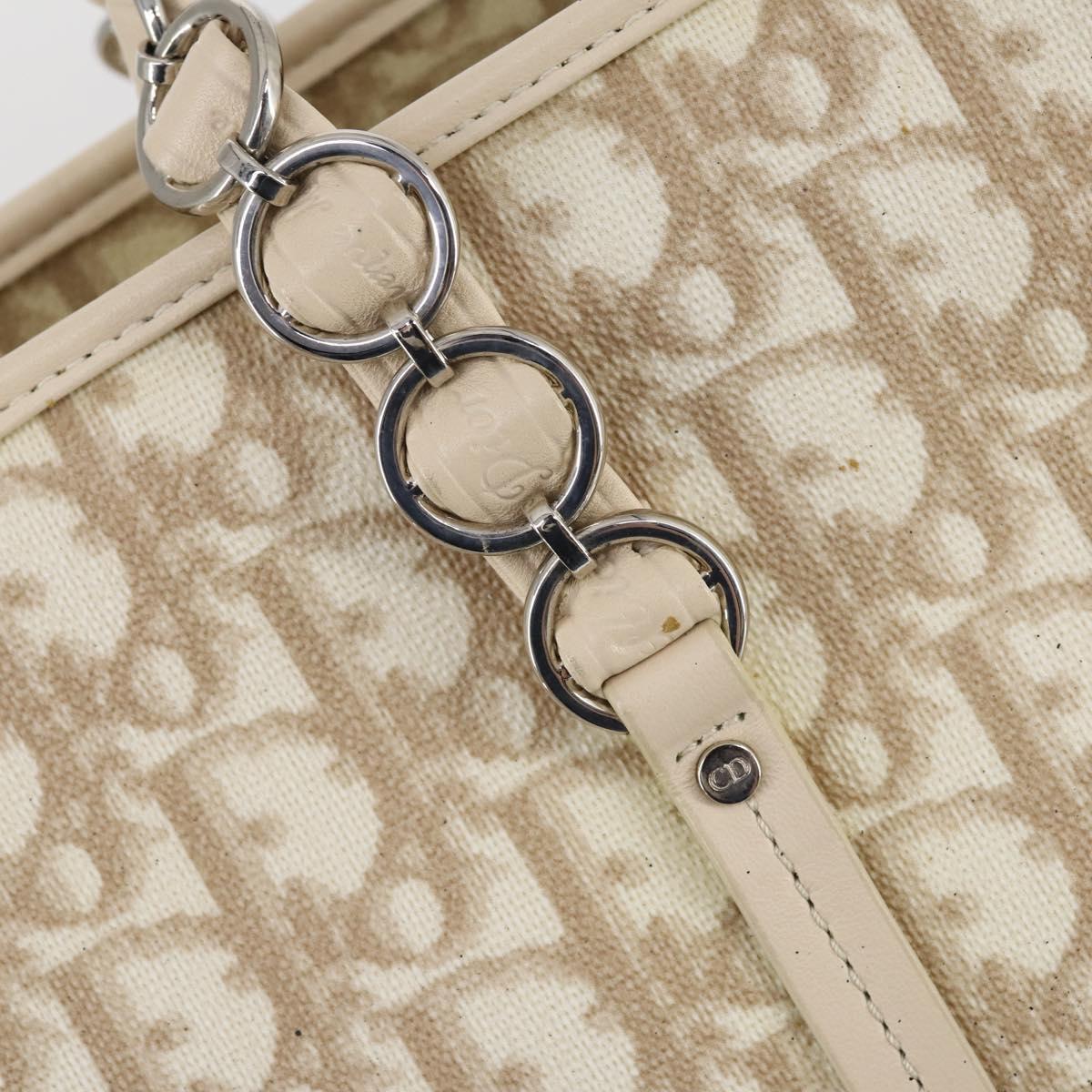 Christian Dior Trotter Canvas Romantic Chain Bag PVC Beige Silver Auth 146345