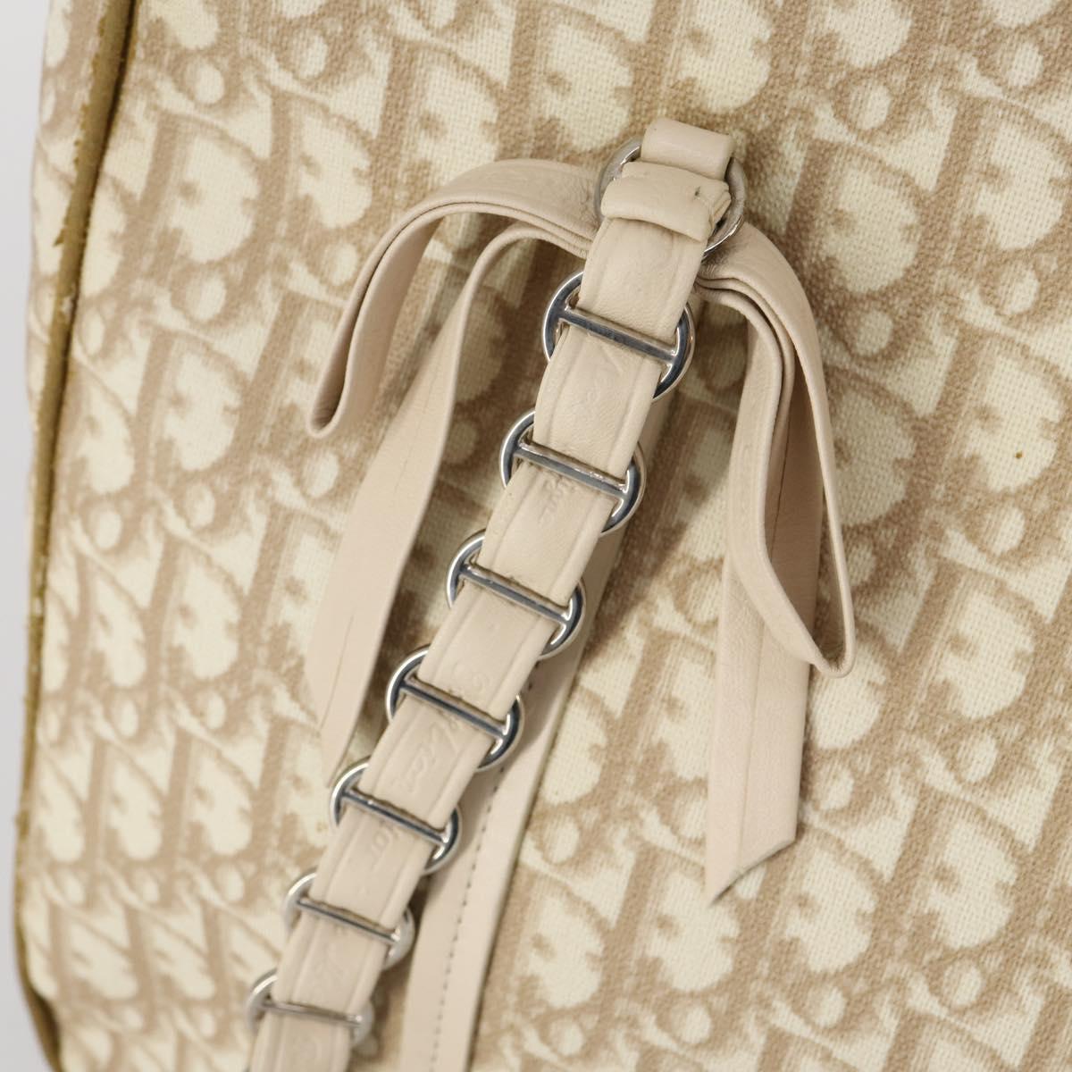 Christian Dior Trotter Canvas Romantic Chain Bag PVC Beige Silver Auth 146345