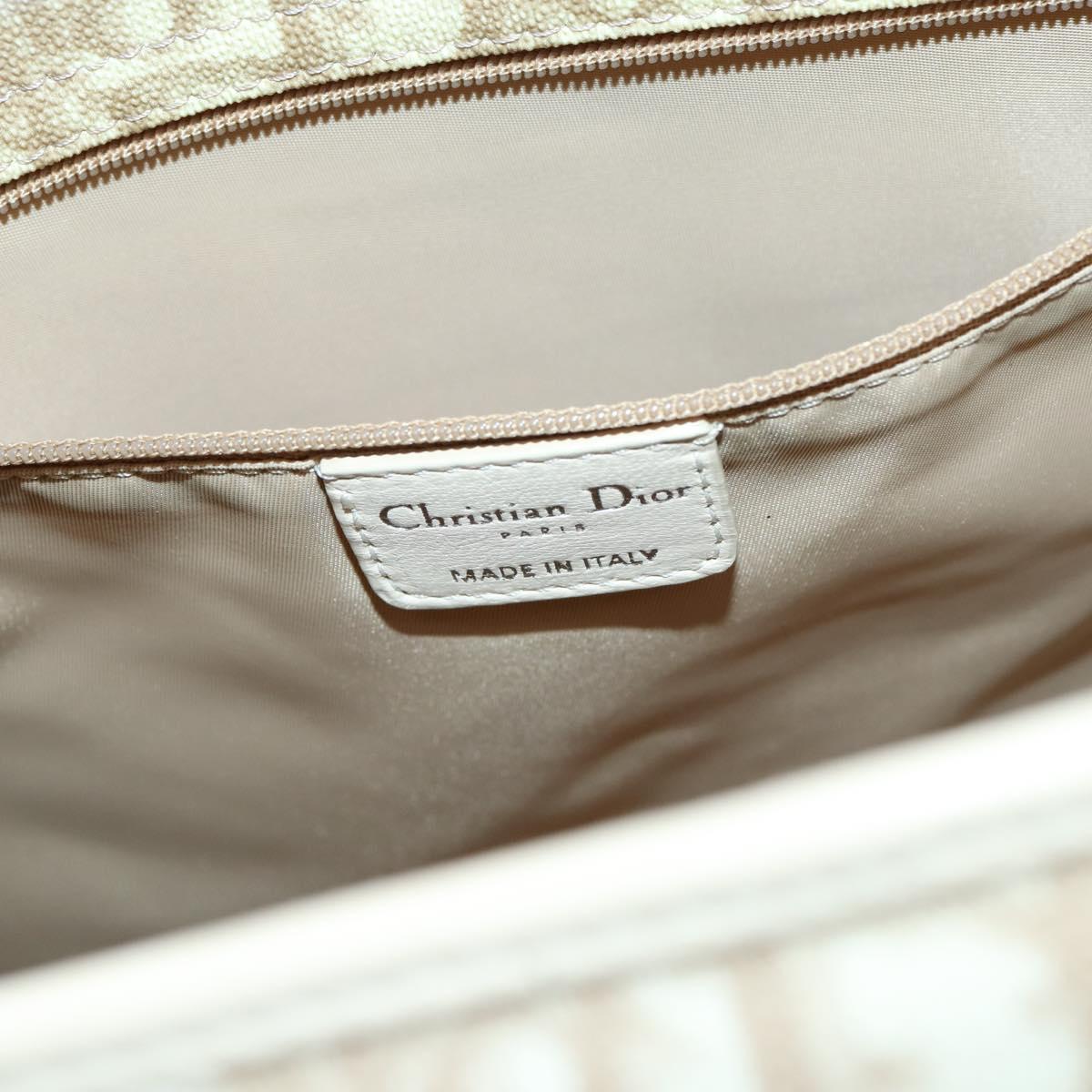 Christian Dior Trotter Canvas Romantic Chain Bag PVC Beige Silver Auth 146345