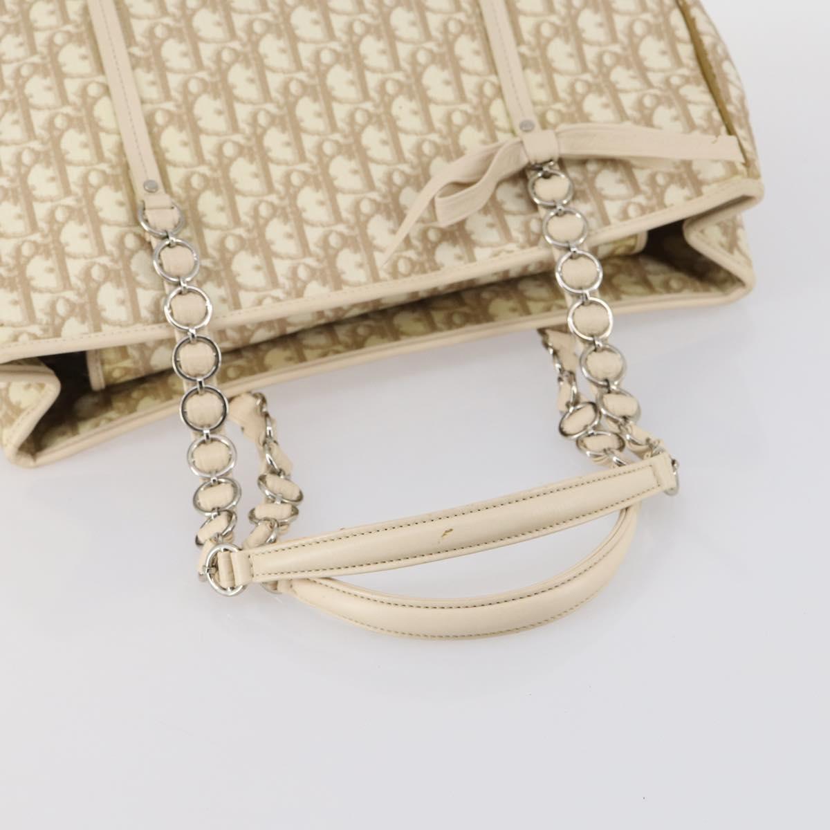Christian Dior Trotter Canvas Romantic Chain Bag PVC Beige Silver Auth 146345