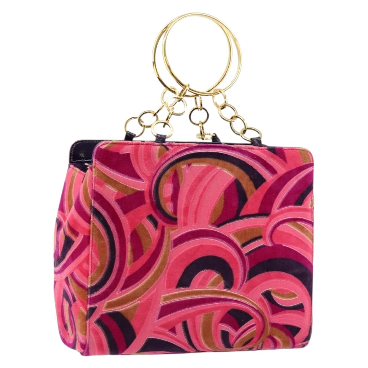 Gianni Versace ring Hand Bag Velor Multicolor Gold Auth 146347