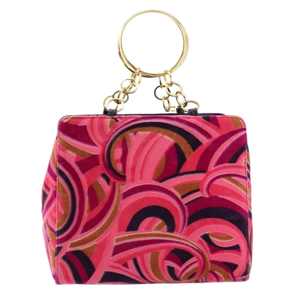 Gianni Versace ring Hand Bag Velor Multicolor Gold Auth 146347
