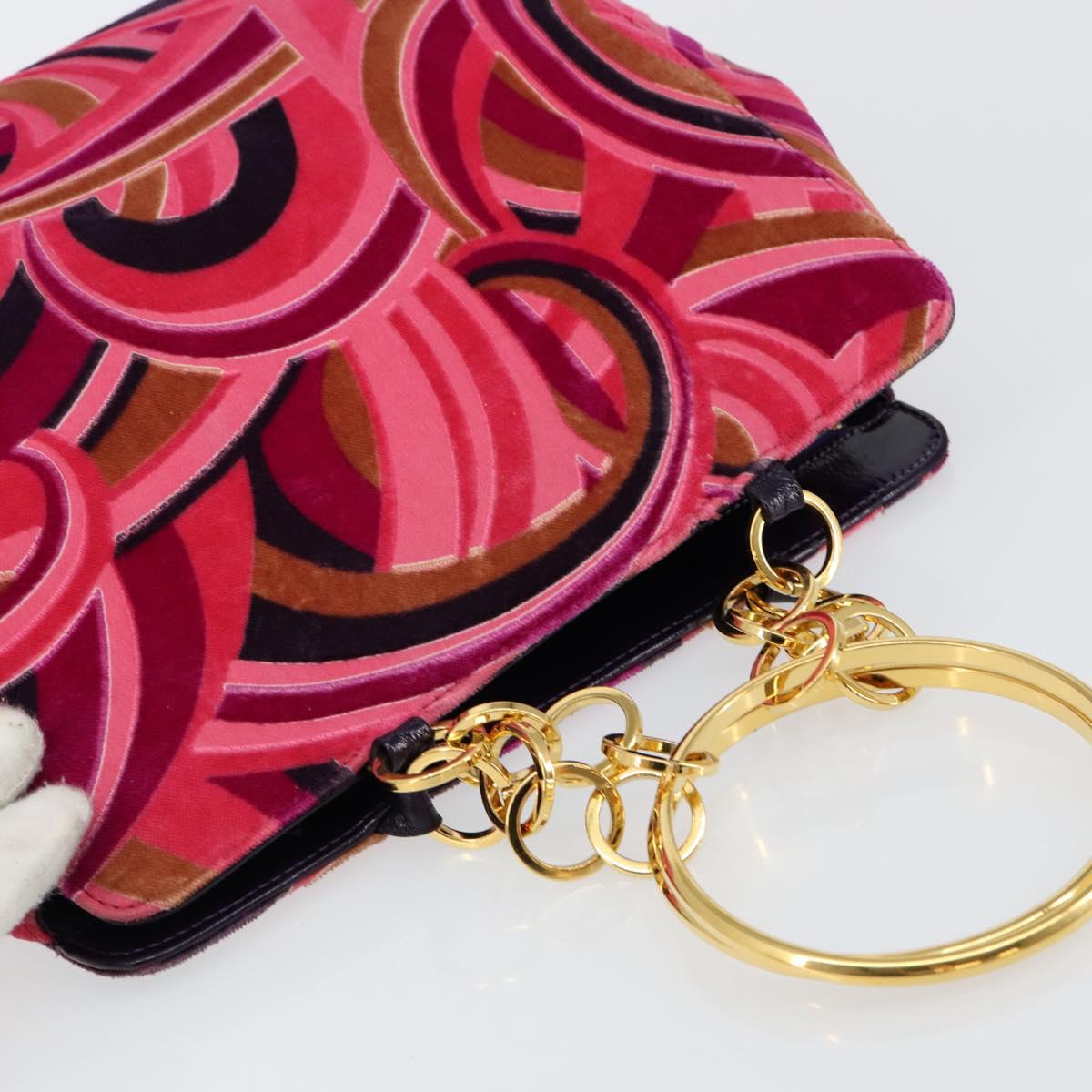 Gianni Versace ring Hand Bag Velor Multicolor Gold Auth 146347