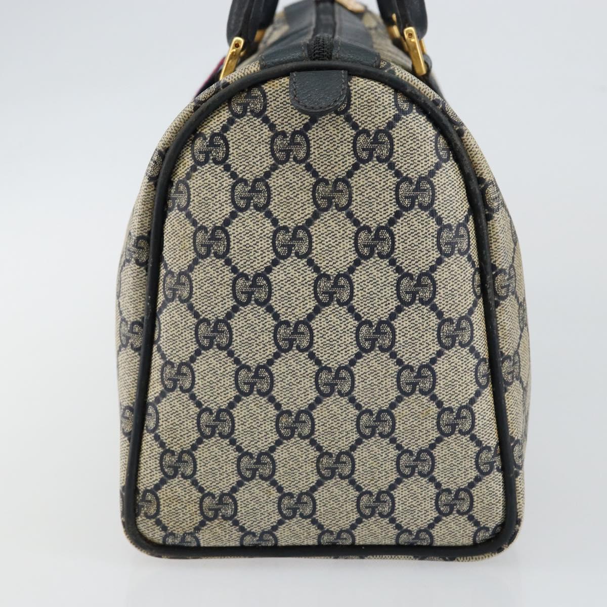 GUCCI GG Supreme Sherry Line Boston Bag PVC Navy Gold 40 02 007 Auth 146348