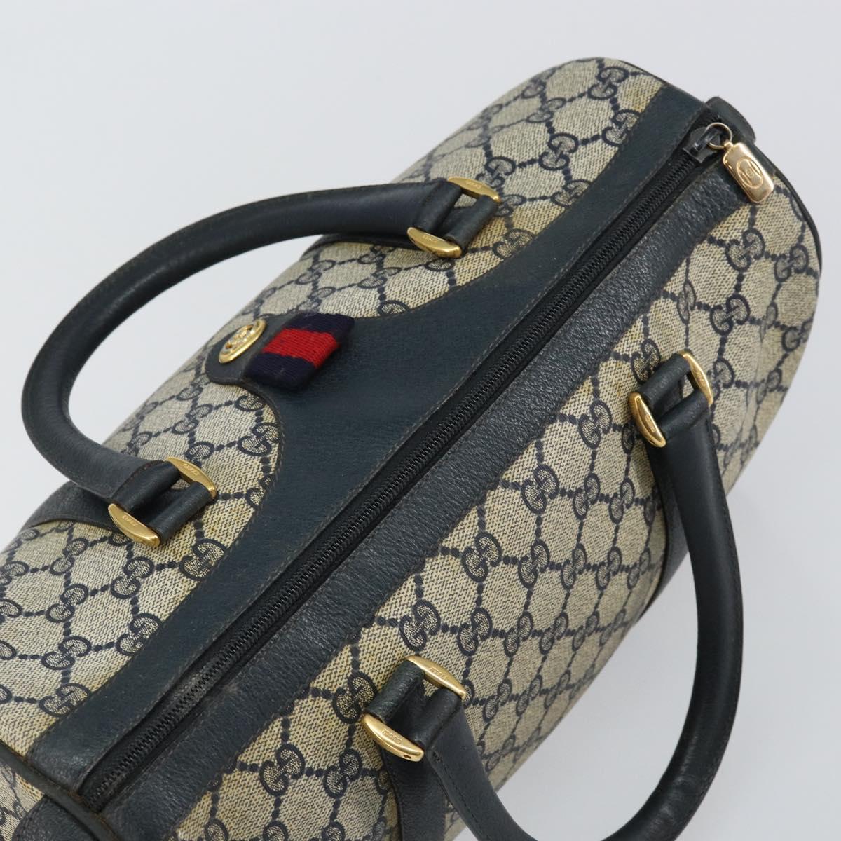 GUCCI GG Supreme Sherry Line Boston Bag PVC Navy Gold 40 02 007 Auth 146348